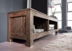 Mobile TV In Legno Di Sheesham / Palissandro 148x45x45 Grigio Scuro Oliato NATURE GREY #0123 -Massivmoebel24 09 313 550 3023 3
