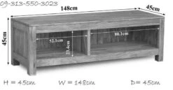 Mobile TV In Legno Di Sheesham / Palissandro 148x45x45 Grigio Scuro Oliato NATURE GREY #0123 -Massivmoebel24 09 313 550 3023 8