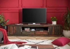 TAMBORA #873 Mobile TV In Legno Di Sheesham - Oliato / Strong Grey 205x50x45