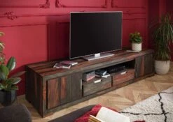 TAMBORA #873 Mobile TV In Legno Di Sheesham - Oliato / Strong Grey 205x50x45 -Massivmoebel24 09 313 556 0804 3