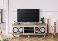 Mobile TV In Legno Di Mango 150x45x55 Grigio Scuro Laccato HERMITAGE #611
