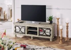 Mobile TV In Legno Di Mango 150x45x55 Grigio Scuro Laccato HERMITAGE #611 -Massivmoebel24 09 313 601 0611 3
