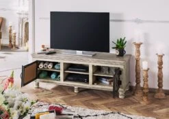 Mobile TV In Legno Di Mango 150x45x55 Grigio Scuro Laccato HERMITAGE #611 -Massivmoebel24 09 313 601 0611 4
