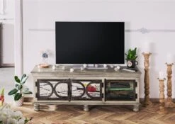 Mobile TV In Legno Di Mango 150x45x55 Grigio Scuro Laccato HERMITAGE #612