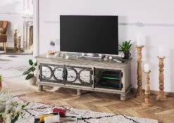 Mobile TV In Legno Di Mango 150x45x55 Grigio Scuro Laccato HERMITAGE #612 -Massivmoebel24 09 313 601 0612 3