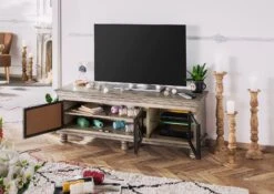 Mobile TV In Legno Di Mango 150x45x55 Grigio Scuro Laccato HERMITAGE #612 -Massivmoebel24 09 313 601 0612 4