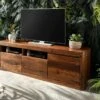 Mobile TV In Legno Di Shesham / Acacia 178x40x58 Noce Cerato TORONTO #220 -Massivmoebel24 09 313 665 1020 1
