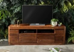Mobile TV In Legno Di Shesham / Acacia 178x40x58 Noce Cerato TORONTO #221 -Massivmoebel24 09 313 665 1021 3