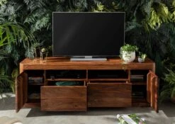 Mobile TV In Legno Di Shesham / Acacia 178x40x58 Noce Cerato TORONTO #221 -Massivmoebel24 09 313 665 1021 4