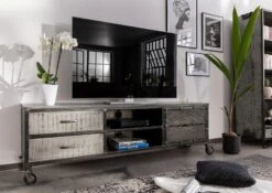 Mobile TV In Legno Di Mango 190x40x60 Grigio Scuro Laccato HEAVY INDUSTRY #131