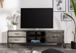 Mobile TV In Legno Di Mango 190x40x60 Grigio Scuro Laccato HEAVY INDUSTRY #131 -Massivmoebel24 09 313 677 0131 3