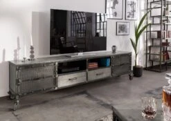 Mobile TV In Legno Di Mango 220x40x60 Grigio Scuro Laccato HEAVY INDUSTRY #132