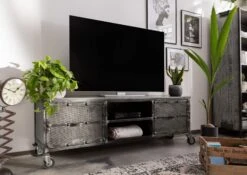 Mobile TV In Legno Di Mango 170x40x60 Grigio Scuro Laccato HEAVY INDUSTRY #133