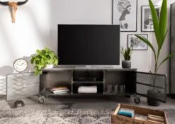 Mobile TV In Legno Di Mango 170x40x60 Grigio Scuro Laccato HEAVY INDUSTRY #133 -Massivmoebel24 09 313 677 0133 4