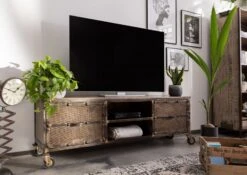 Mobile TV In Legno Di Mango 170x40x60 Marrone Laccato HEAVY INDUSTRY #233