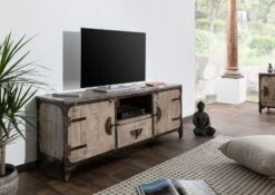 Mobile TV In Legno Di Mango 150x40x60 Marrone Laccato TOKYO