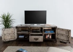 Mobile TV In Legno Di Mango 150x40x60 Marrone Laccato TOKYO -Massivmoebel24 09 313 678 2008 4