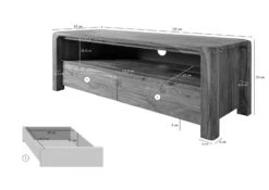 Mobile TV In Legno Di Sheesham / Palissandro 125x45x50 Grigio Scuro Oliato BUENO -Massivmoebel24 09 313 679 1002 08