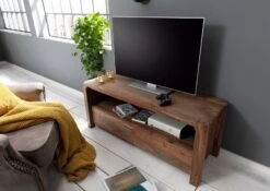 Mobile TV In Legno Di Sheesham / Palissandro 125x45x50 Grigio Scuro Oliato BUENO -Massivmoebel24 09 313 679 2002 3