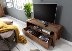 Mobile TV In Legno Di Sheesham / Palissandro 125x45x50 Grigio Scuro Oliato BUENO -Massivmoebel24 09 313 679 2002 4