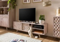 Mobile TV In Legno Di Acacia 145x35x45 Bianco Laccato MOSAYK #101