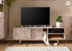 Mobile TV In Legno Di Acacia 145x35x45 Bianco Laccato MOSAYK #101 -Massivmoebel24 09 313 689 0201 3