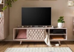 Mobile TV In Legno Di Acacia 145x35x45 Bianco Laccato MOSAYK #101 -Massivmoebel24 09 313 689 0201 4