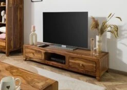 ANCONA #112 Mobile TV In Legno Di Sheesham - Laccato / Marrone 160x43x33 -Massivmoebel24 09 313 699 1012 03