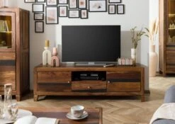 ANCONA #210 Mobile TV In Legno Di Sheesham - Laccato / Marrone Scuro 175x45x55