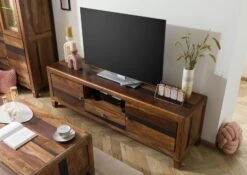 ANCONA #210 Mobile TV In Legno Di Sheesham - Laccato / Marrone Scuro 175x45x55 -Massivmoebel24 09 313 699 2010 03