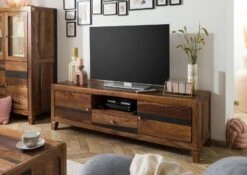 ANCONA #210 Mobile TV In Legno Di Sheesham - Laccato / Marrone Scuro 175x45x55 -Massivmoebel24 09 313 699 2010 04