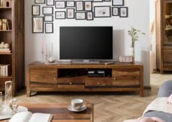 ANCONA #211 Mobile TV In Legno Di Sheesham - Laccato / Marrone Scuro 200x45x55