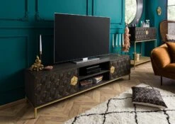 Mobile TV In Legno Di Mango 190x45x50 Grigio Scuro Oliato DIAMOND #105 -Massivmoebel24 09 313 760 0005 3