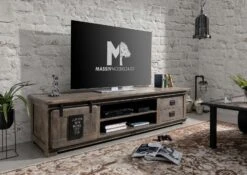 Mobile TV In Legno Di Mango 200x55x50 Grigio Scuro Laccato RAILWAY #236