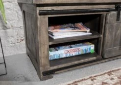 Mobile TV In Legno Di Mango 200x55x50 Grigio Scuro Laccato RAILWAY #236 -Massivmoebel24 09 313 772 1030 4