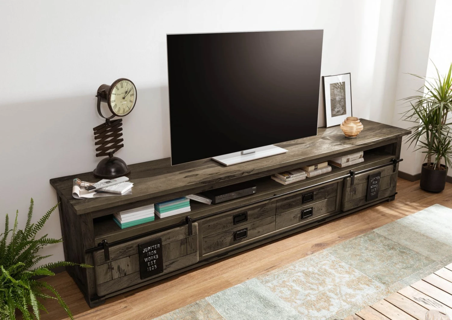 Mobile TV In Legno Di Mango 260x50x60 Grigio Scuro Laccato RAILWAY 4 Mobile TV In Legno Di Mango 260x50x60 Grigio Scuro Laccato RAILWAY - immagine 2