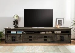 Mobile TV In Legno Di Mango 260x50x60 Grigio Scuro Laccato RAILWAY 13 Mobile TV In Legno Di Mango 260x50x60 Grigio Scuro Laccato RAILWAY -Massivmoebel24 09 313 772 1055 3