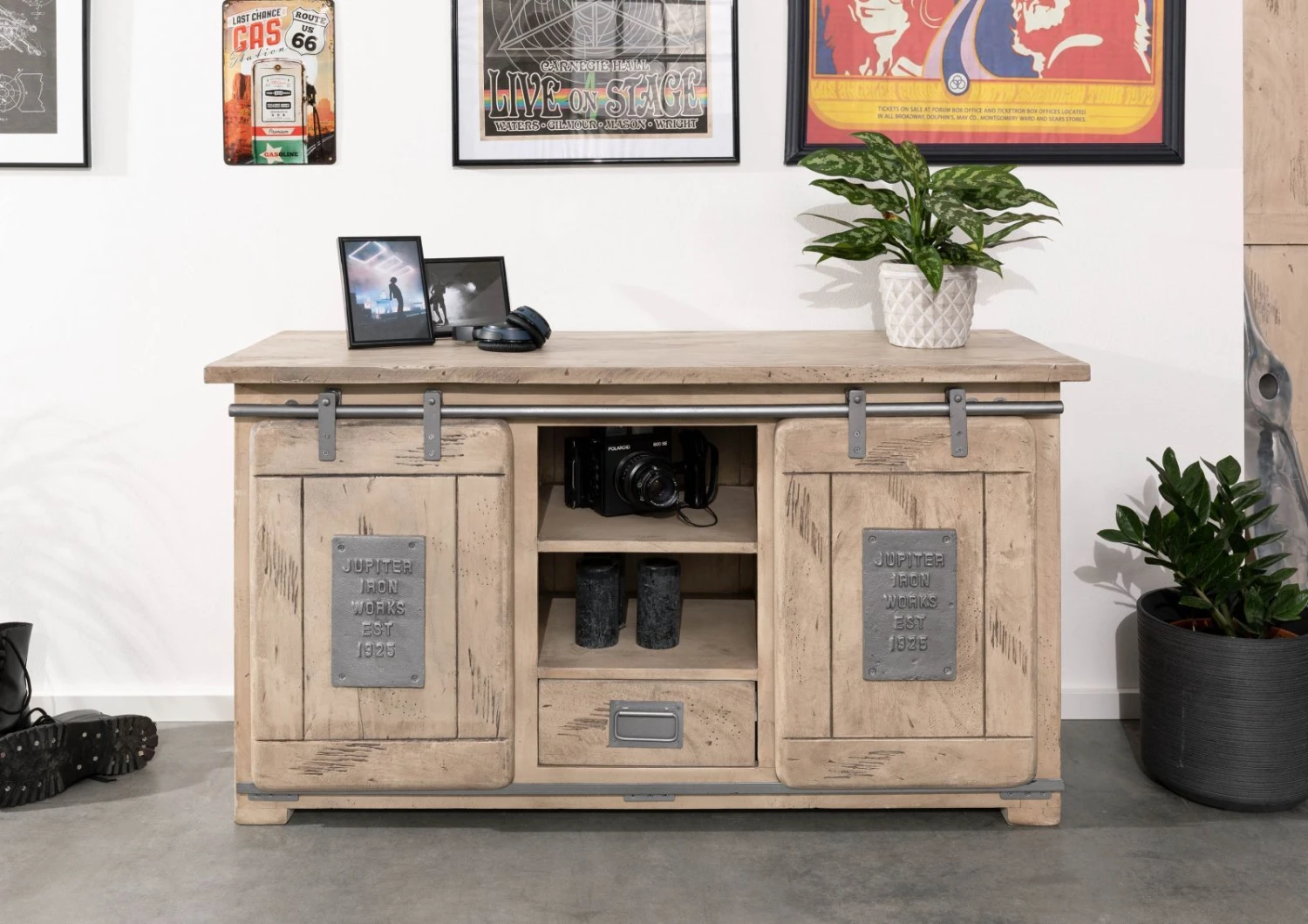 Credenza In Legno Di Mango 128x45x70 Sbiancato Laccato RAILWAY #302 5 Credenza In Legno Di Mango 128x45x70 Sbiancato Laccato RAILWAY #302 - immagine 3