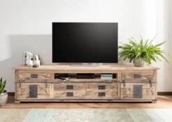 Mobile TV In Legno Di Mango 240x50x60 Sbiancato Laccato RAILWAY