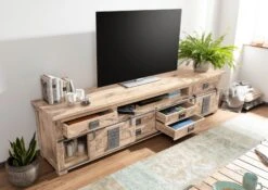 Mobile TV In Legno Di Mango 240x50x60 Sbiancato Laccato RAILWAY -Massivmoebel24 09 313 772 2056 4