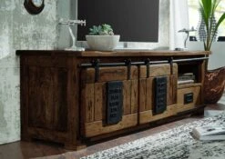 TV-Board Mango 160x45x50 Braun Lackiert RAILWAY #401 -Massivmoebel24 09 313 772 3002 04