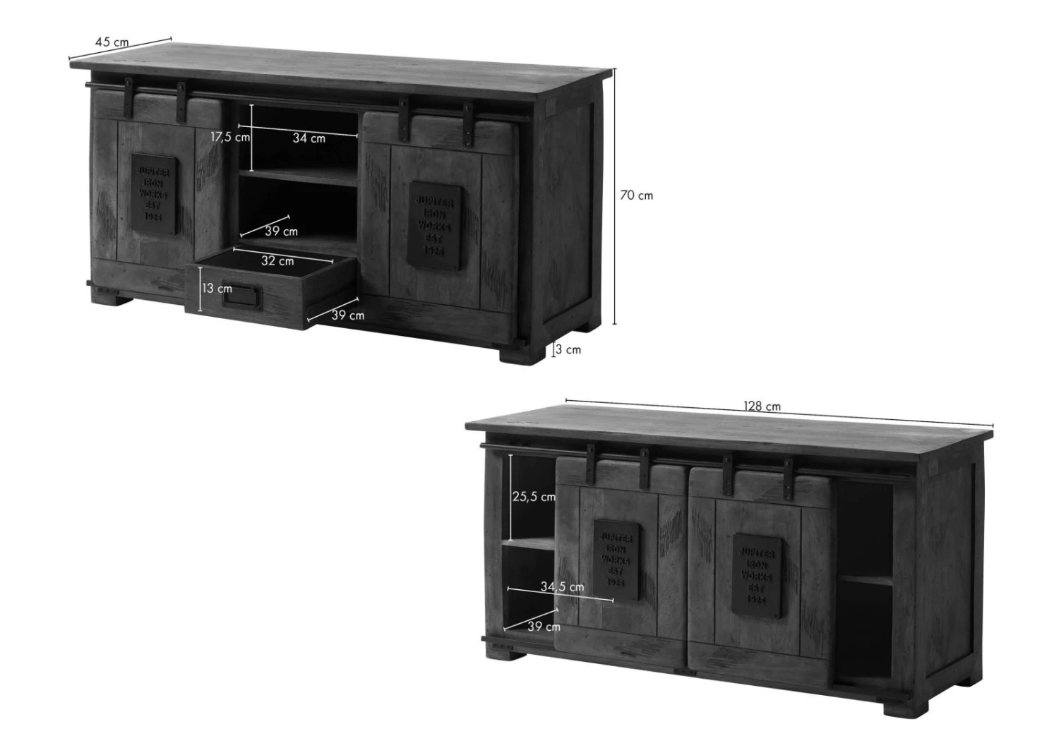 Credenza In Legno Di Mango 128x45x70 Sbiancato Laccato RAILWAY #302 10 Credenza In Legno Di Mango 128x45x70 Sbiancato Laccato RAILWAY #302 - immagine 8