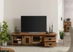 Mobile Tv In Legno Di Mango / Legno Riciclato 200x55x50 Laccato Naturale RAILWAY LUX #131 -Massivmoebel24 09 313 773 0031 04
