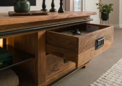 Mobile Tv In Legno Di Mango / Legno Riciclato 200x55x50 Laccato Naturale RAILWAY LUX #131 -Massivmoebel24 09 313 773 0031 07