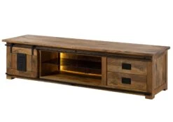 Mobile Tv In Legno Di Mango / Legno Riciclato 200x55x50 Laccato Naturale RAILWAY LUX #131 -Massivmoebel24 09 313 773 0031 09