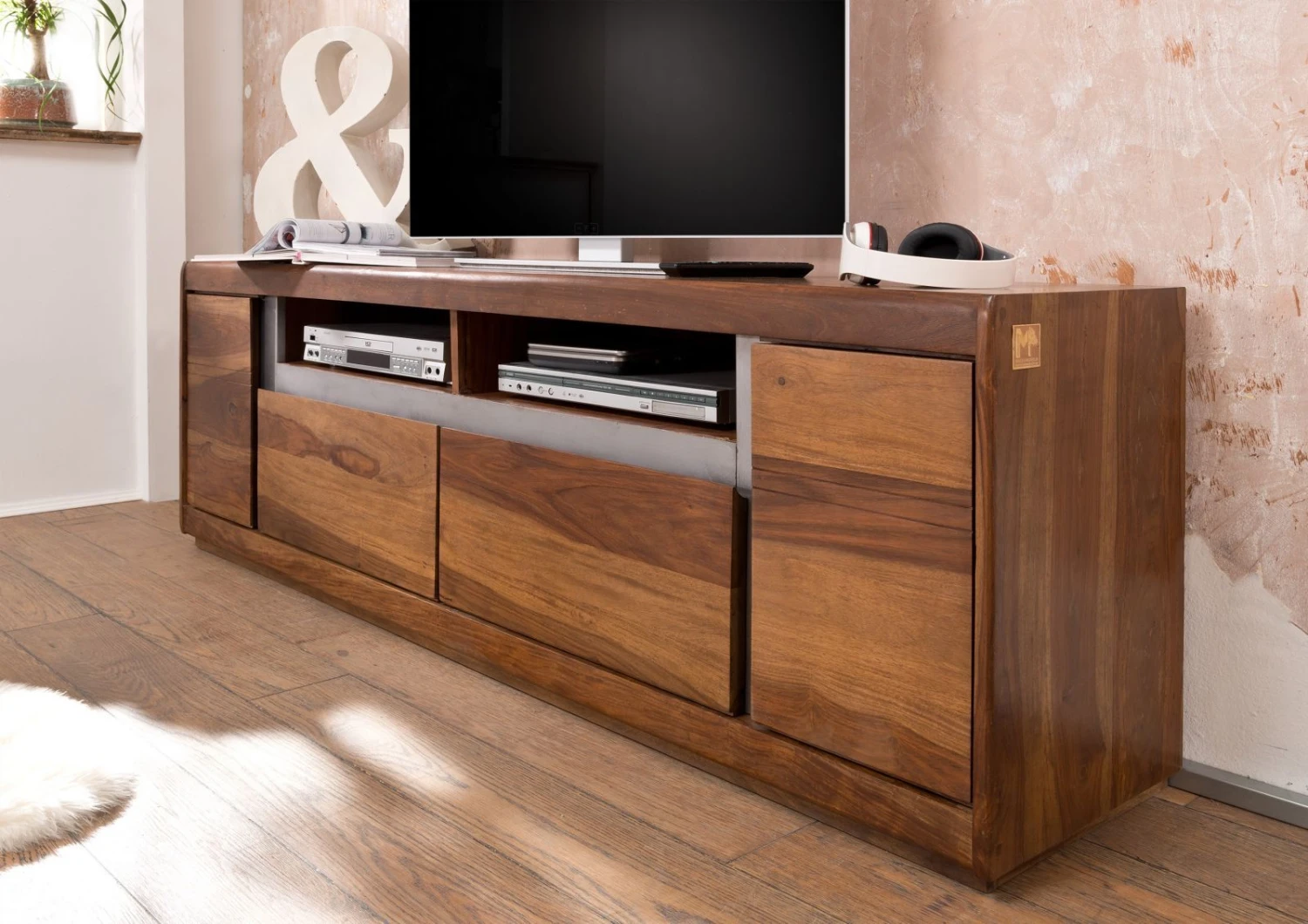 Mobile TV In Legno Di Sheesham / Palissandro 180x40x60 Noble Unique Laccato SYDNEY #143 4 Mobile TV In Legno Di Sheesham / Palissandro 180x40x60 Noble Unique Laccato SYDNEY #143 - immagine 2