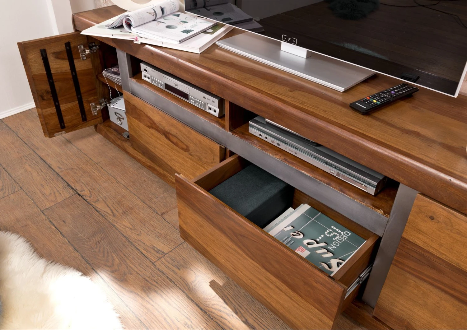 Mobile TV In Legno Di Sheesham / Palissandro 180x40x60 Noble Unique Laccato SYDNEY #143 6 Mobile TV In Legno Di Sheesham / Palissandro 180x40x60 Noble Unique Laccato SYDNEY #143 - immagine 4