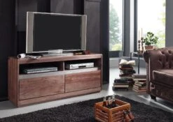 SYDNEY #241 Mobile TV In Legno Di Sheesham - Laccato / Smoked Oak 133x40x60