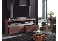 SYDNEY #241 Mobile TV In Legno Di Sheesham - Laccato / Smoked Oak 133x40x60 -Massivmoebel24 09 313 778 0141 4