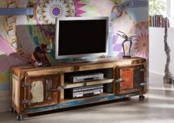 Mobile TV In Legno Di Legno Riciclato 180x45x53 Multicolore Laccato FREEZY #32